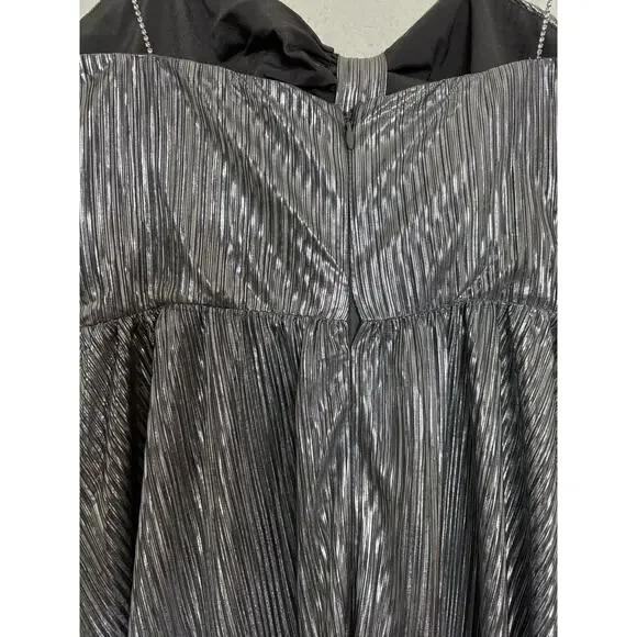 Lovers + Friends Tanya Midi Dress Silver Small Metallic Pleated Rhinestone Strap - Picture 12 of 14